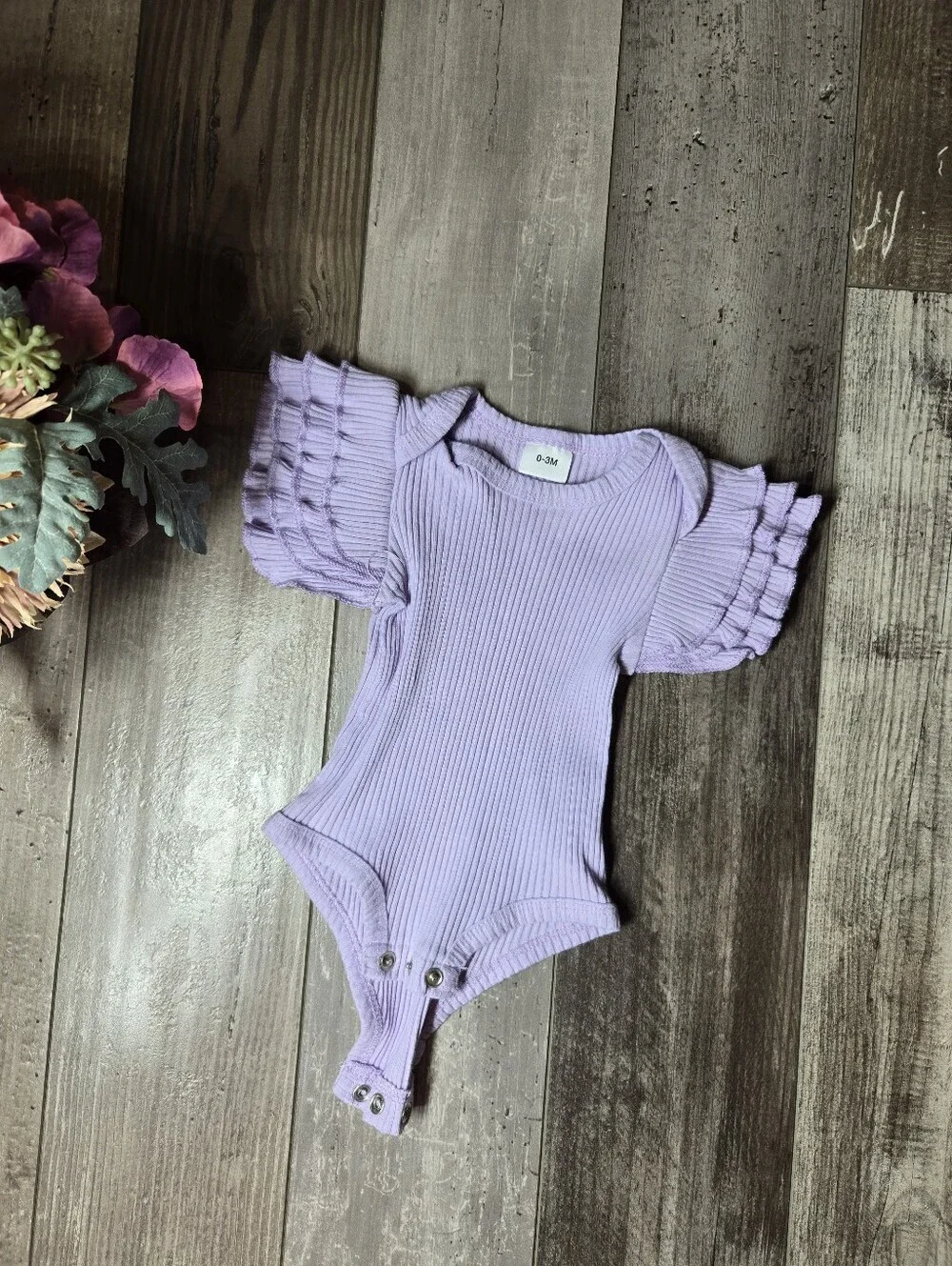 Baby Lavender Ruffled Sleeve One-Piece Bodysuit Size 0-3M NWOT